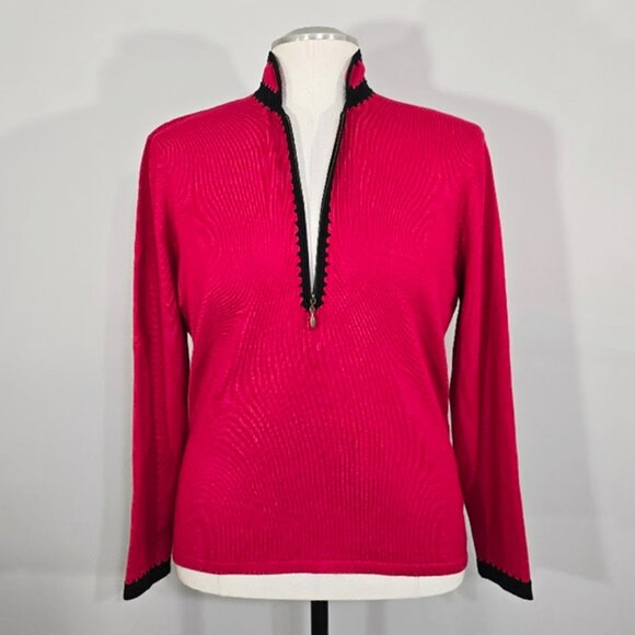 AK Anne Klein Sweater XL Womens Black Red Color Blocked  Trim Classic Preppy - Picture 3 of 12